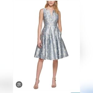 Eliza J Pleated Jacquard Dress Blue Size 12